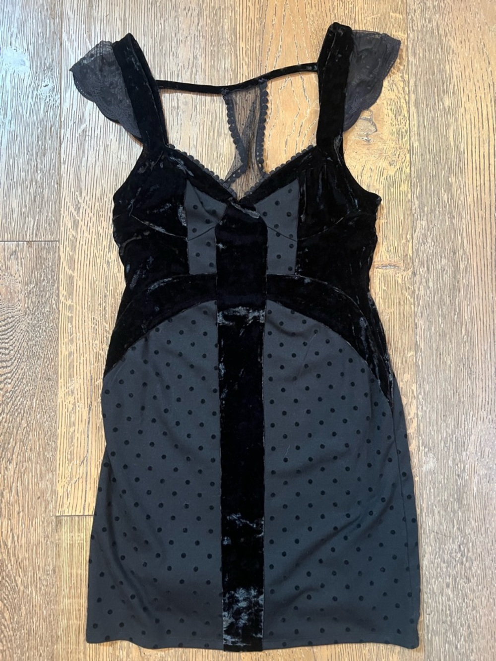 Free People Black Velvet & Polka Dot Lace Dress
